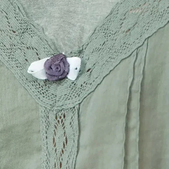 NWT Free People - Fall in Love Lace Inset T-Shirt.Color - Washed Army, Size - XL - Picture 5 of 8